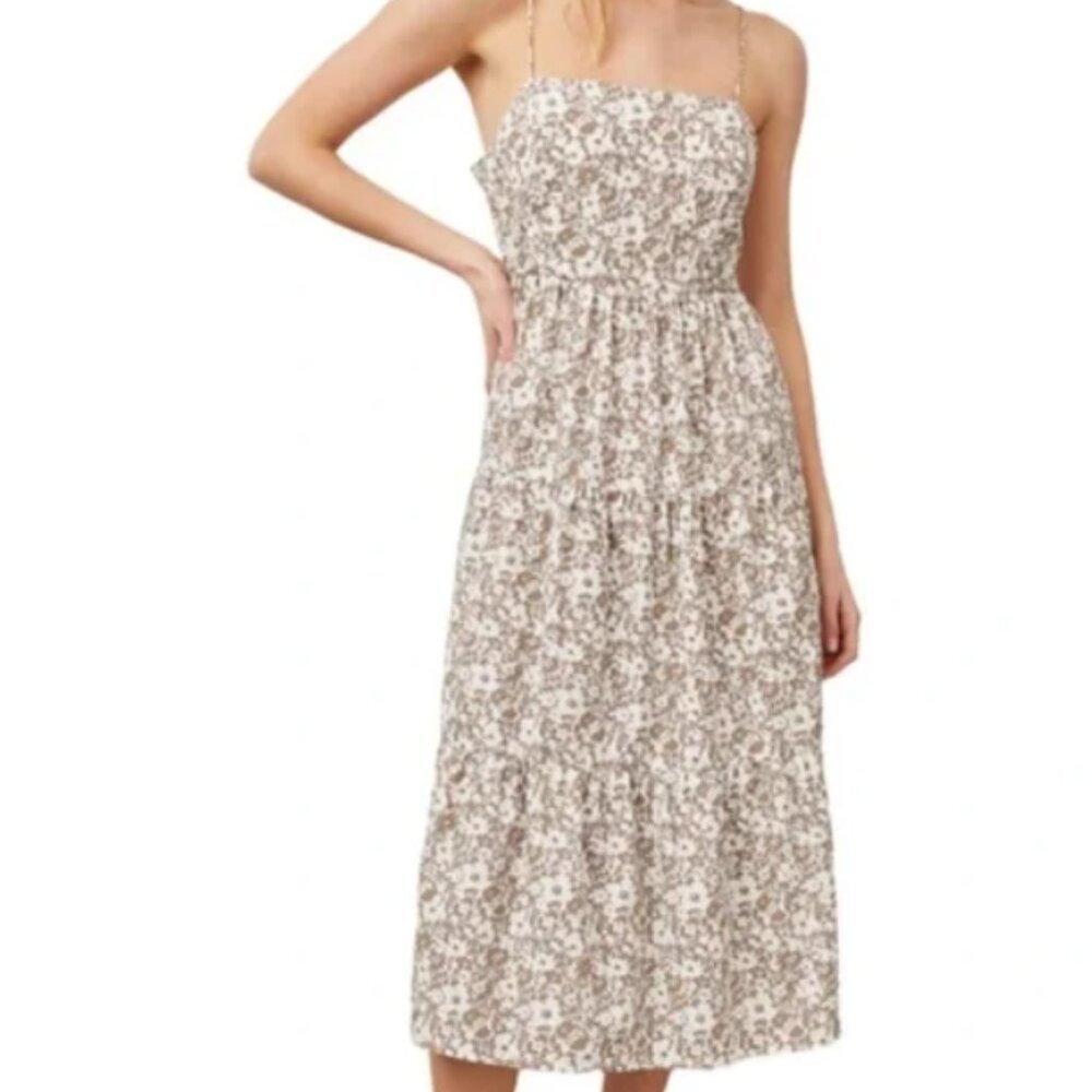 Lknw NWT Rails Cotton Tie Back Leni Tiered Ruffle Midi Sundress Size Small